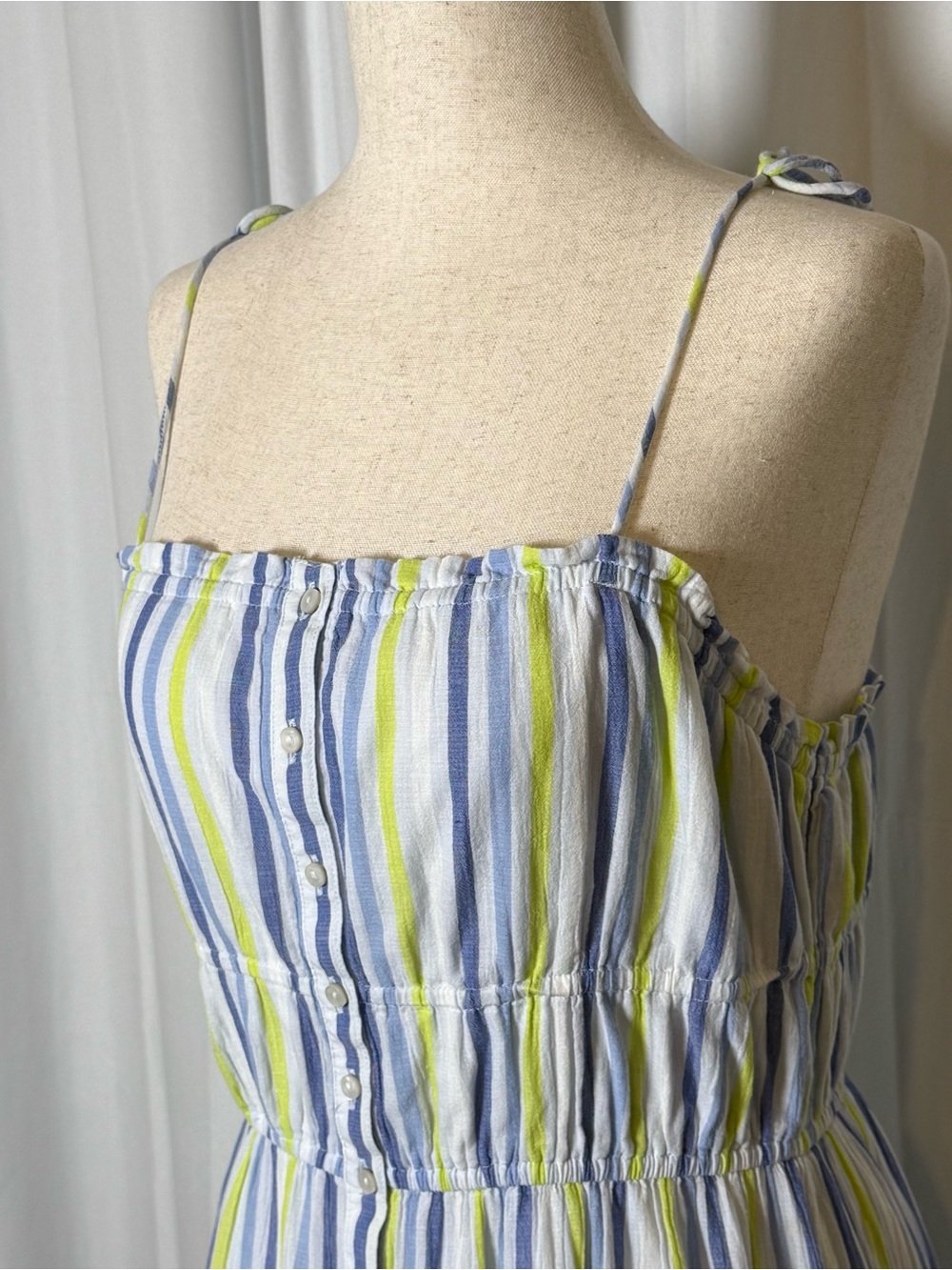 Aerie Button Front Maxi Dress Striped Cotton Blue Green Medium - Picture 9 of 14